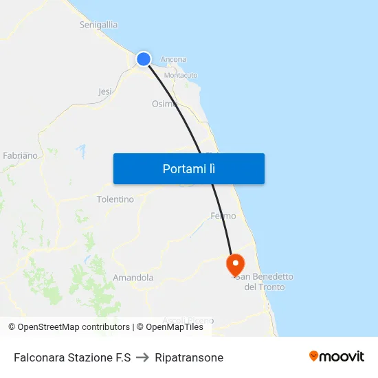 Falconara Stazione F.S to Ripatransone map