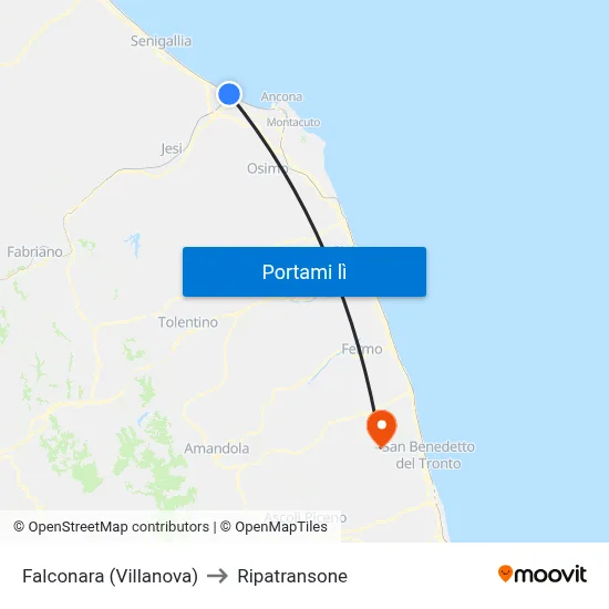 Falconara (Villanova) to Ripatransone map