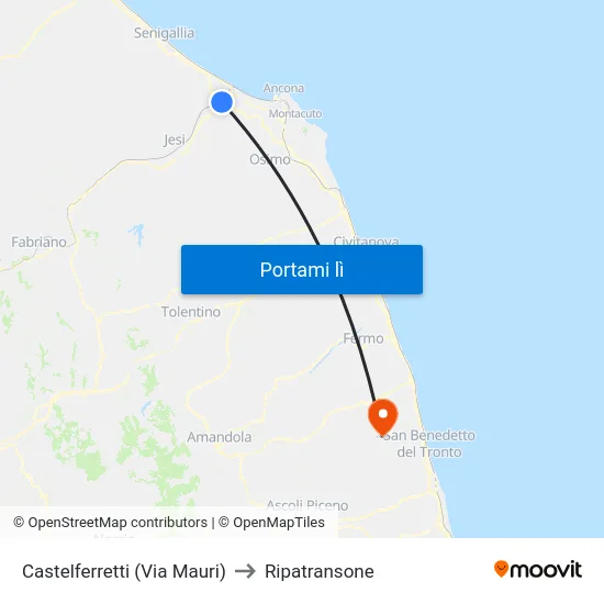 Castelferretti (Via Mauri) to Ripatransone map
