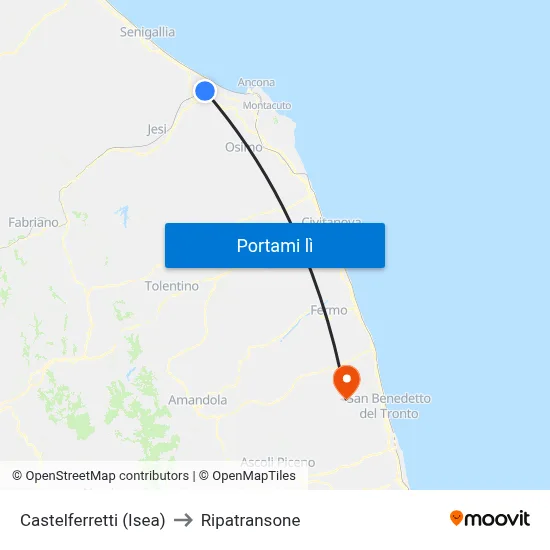 Castelferretti (Isea) to Ripatransone map