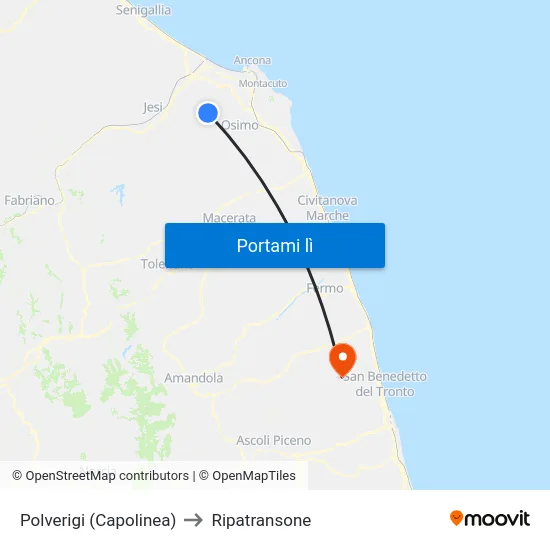 Polverigi (Capolinea) to Ripatransone map