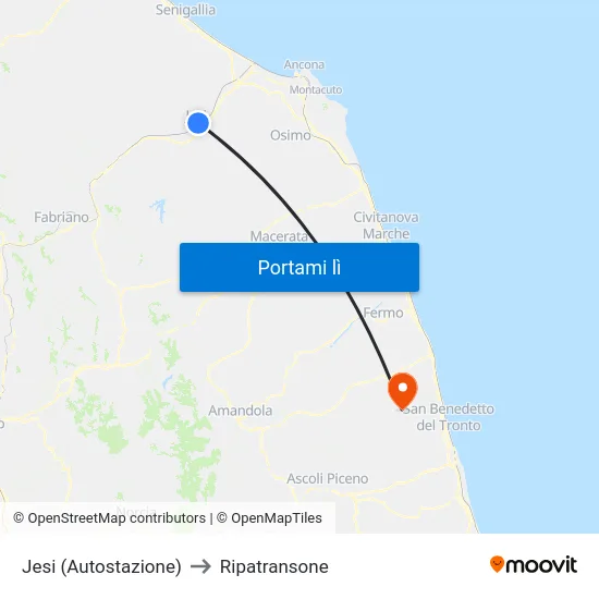 Jesi (Autostazione) to Ripatransone map