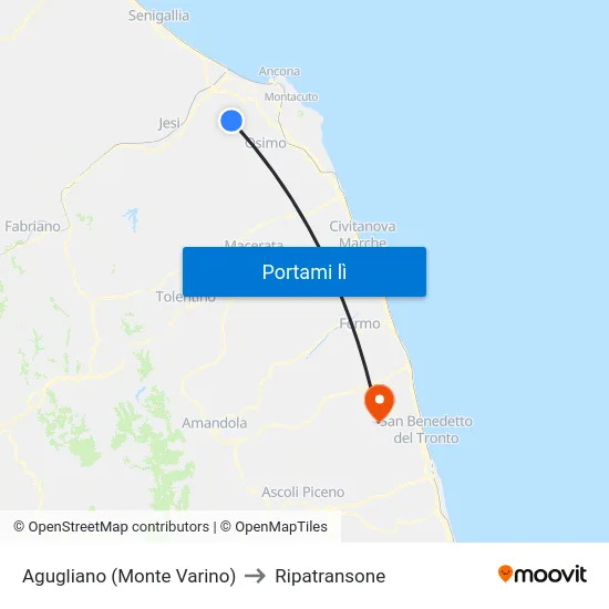 Agugliano (Monte Varino) to Ripatransone map
