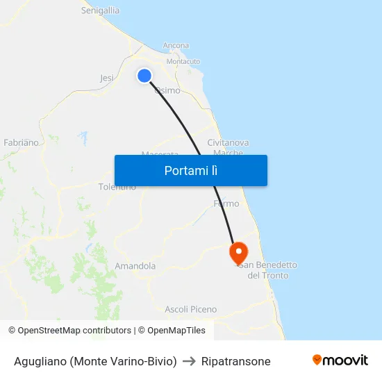 Agugliano (Monte Varino-Bivio) to Ripatransone map