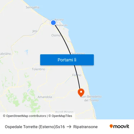 Ospedale Torrette (Esterno)Ss16 to Ripatransone map