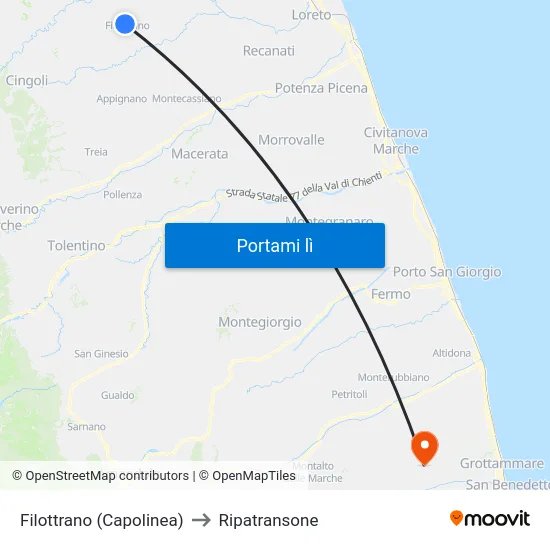 Filottrano (Capolinea) to Ripatransone map