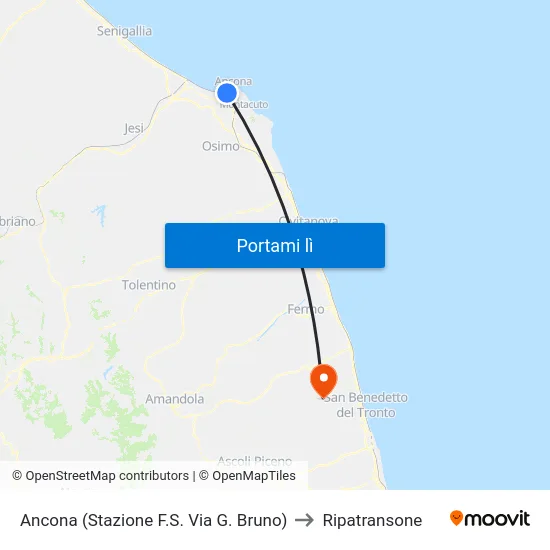 Ancona (Stazione F.S. Via G. Bruno) to Ripatransone map