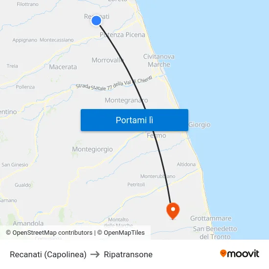 Recanati (Capolinea) to Ripatransone map
