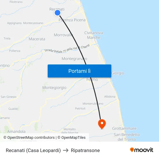 Recanati (Casa Leopardi) to Ripatransone map