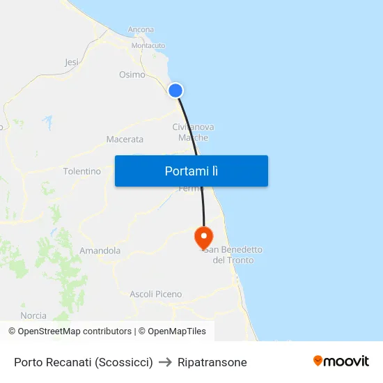 Porto Recanati (Scossicci) to Ripatransone map