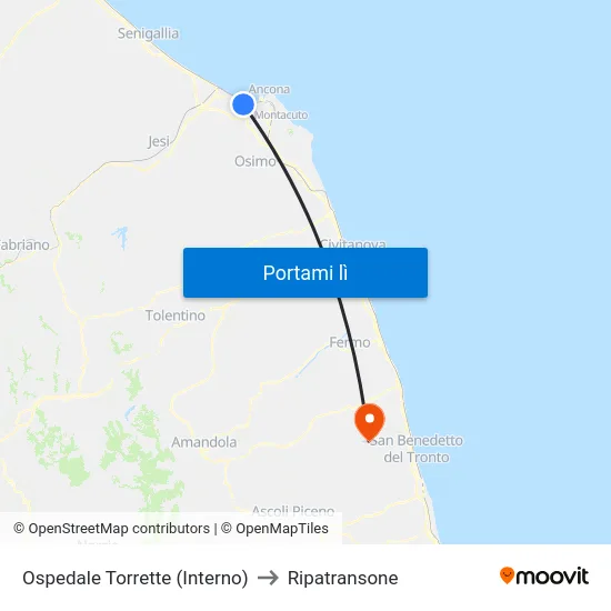 Ospedale Torrette (Interno) to Ripatransone map