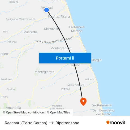 Recanati (Porta Cerasa) to Ripatransone map