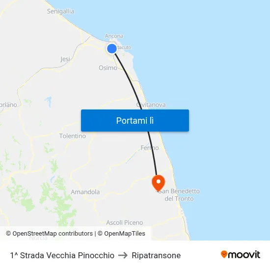 1^ Strada Vecchia Pinocchio to Ripatransone map
