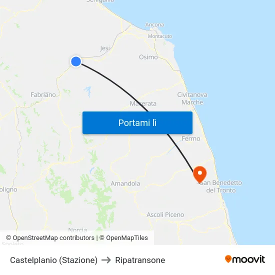 Castelplanio (Stazione) to Ripatransone map
