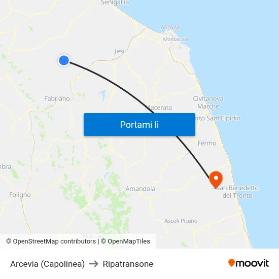 Arcevia (Capolinea) to Ripatransone map