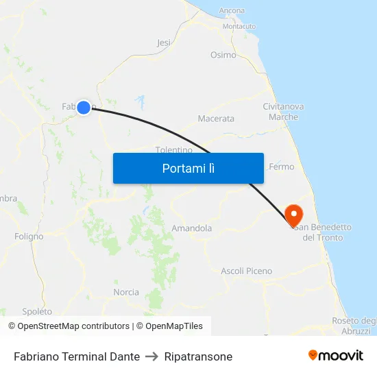 Fabriano  Terminal Dante to Ripatransone map
