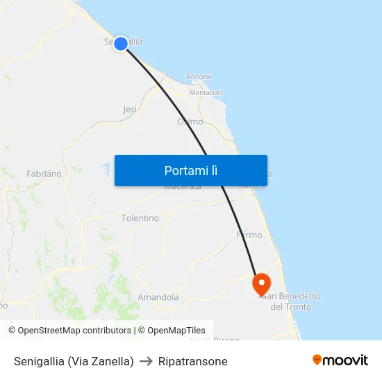 Senigallia (Via Zanella) to Ripatransone map