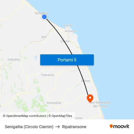 Senigallia (Circolo Ciarnin) to Ripatransone map