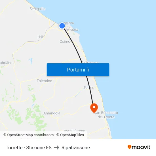 Torrette - Stazione FS to Ripatransone map