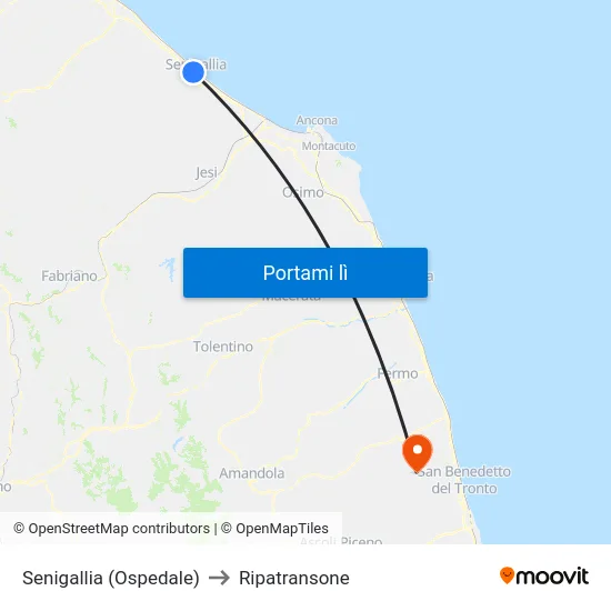 Senigallia (Ospedale) to Ripatransone map