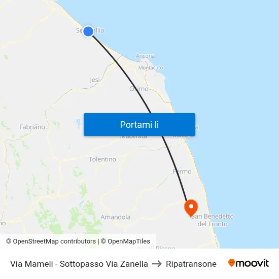 Via Mameli - Sottopasso Via Zanella to Ripatransone map