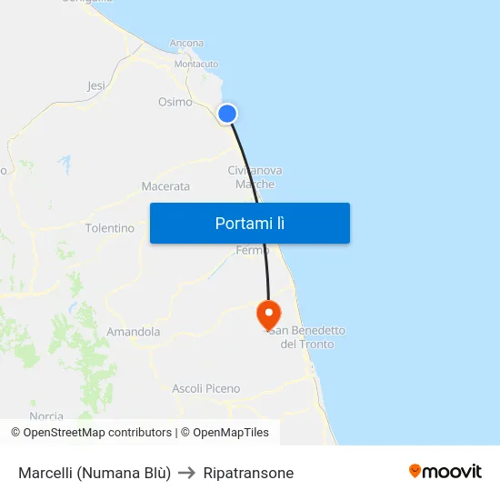 Marcelli (Numana Blù) to Ripatransone map