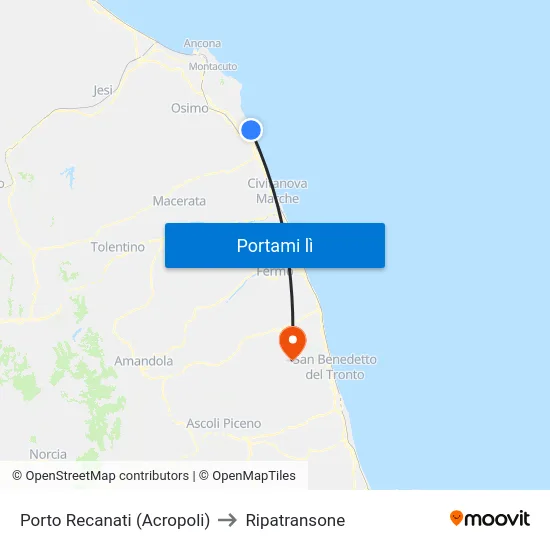 Porto Recanati (Acropoli) to Ripatransone map