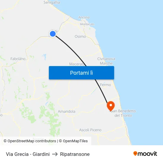Via Grecia - Giardini to Ripatransone map
