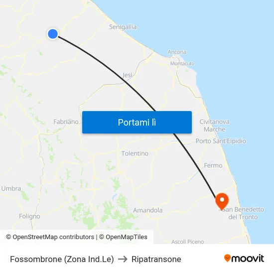 Fossombrone (Zona Ind.Le) to Ripatransone map
