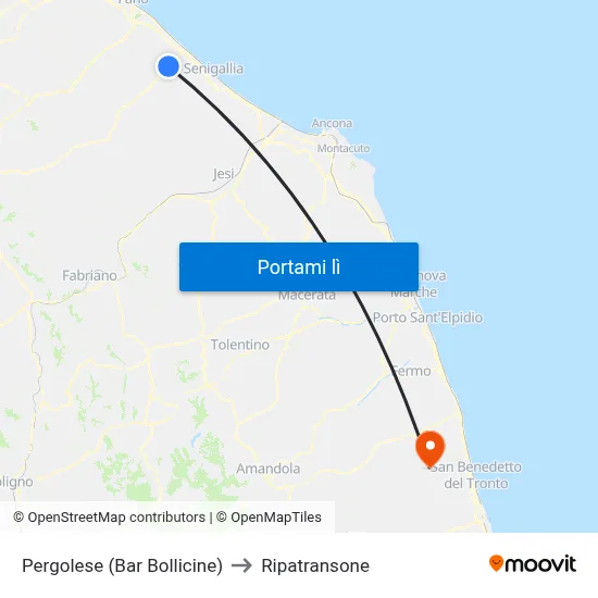 Pergolese (Bar Bollicine) to Ripatransone map