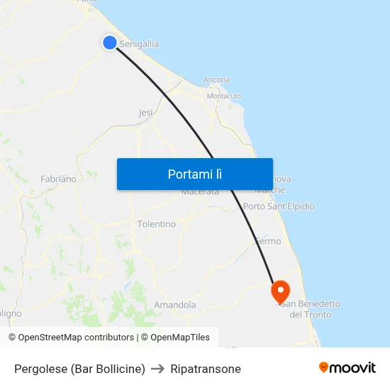 Pergolese (Bar Bollicine) to Ripatransone map