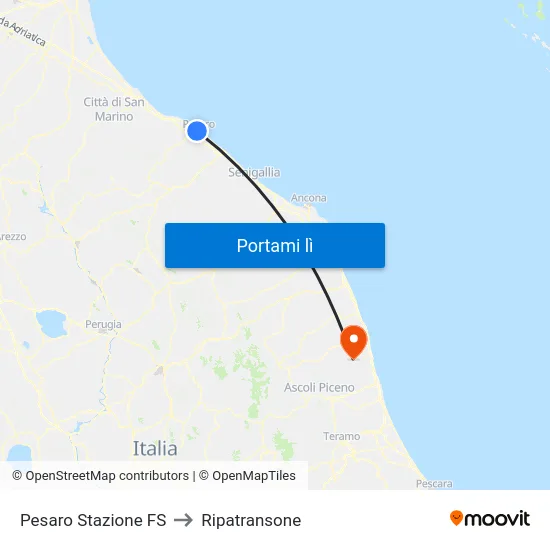 Pesaro Stazione FS to Ripatransone map