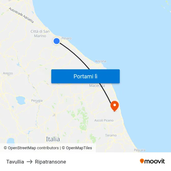 Tavullia to Ripatransone map