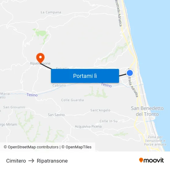 Cimitero to Ripatransone map