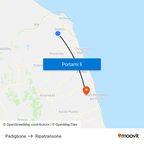 Padiglione to Ripatransone map