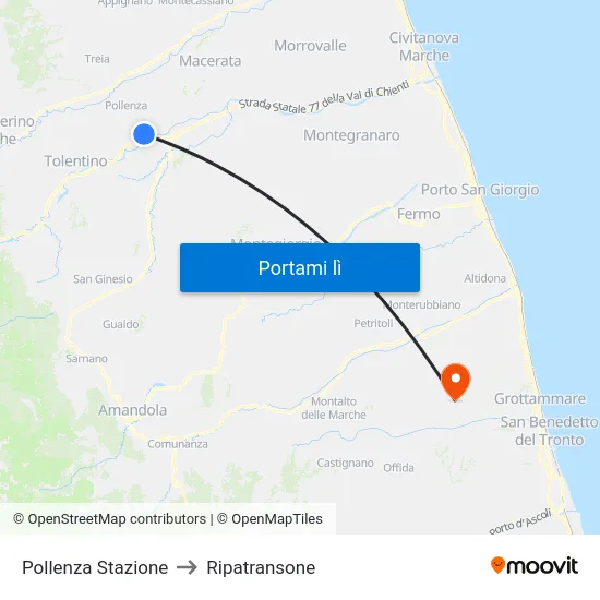 Pollenza Stazione to Ripatransone map