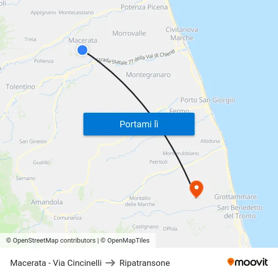 Macerata - Via Cincinelli to Ripatransone map