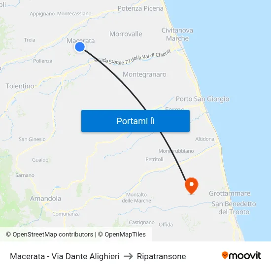 Macerata - Via Dante Alighieri to Ripatransone map