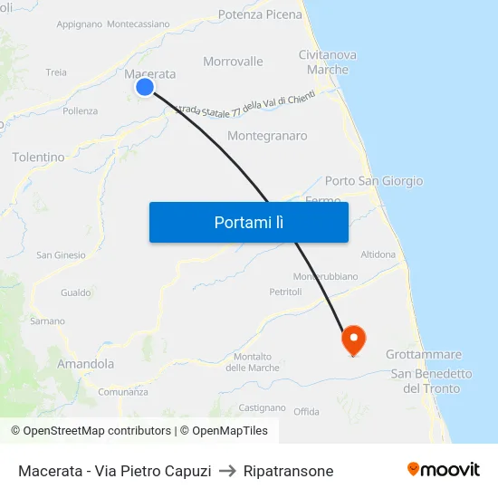 Macerata - Via Pietro Capuzi to Ripatransone map