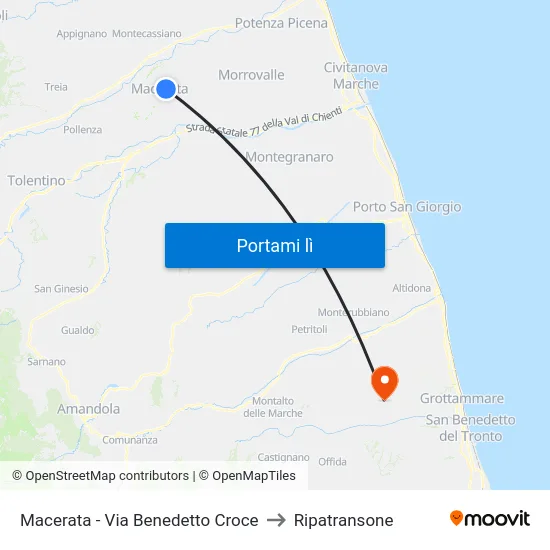 Macerata - Via Benedetto Croce to Ripatransone map