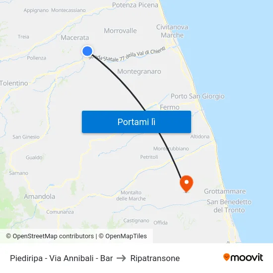 Piediripa - Via Annibali - Bar to Ripatransone map