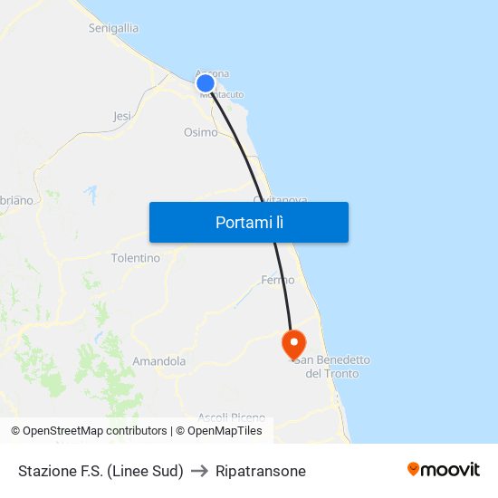 Stazione F.S. (Linee Sud) to Ripatransone map