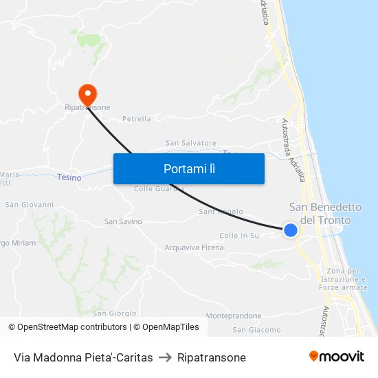 Via Madonna  Pieta'-Caritas to Ripatransone map