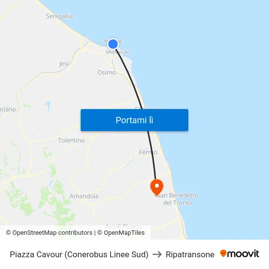 Piazza Cavour (Conerobus Linee Sud) to Ripatransone map