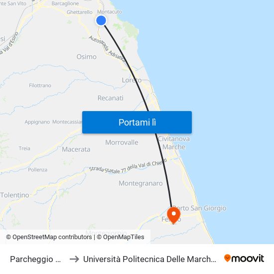 Parcheggio Stadio Del Conero to Università Politecnica Delle Marche - Facoltà Di Ingegneria - Sede Di Fermo map