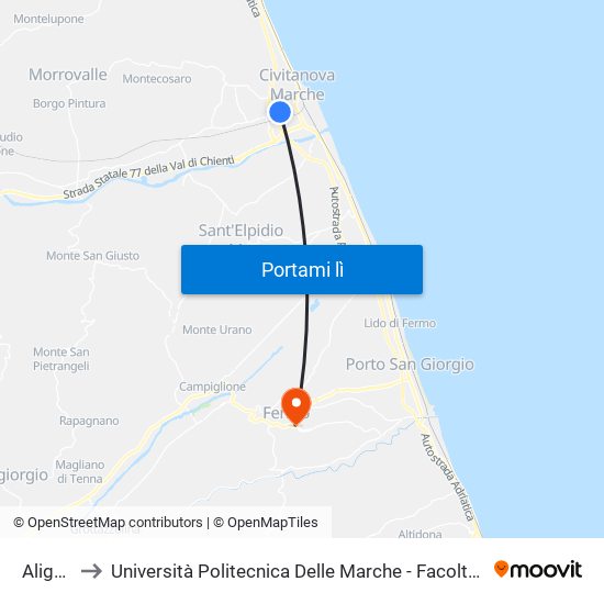 Alighieri 7 to Università Politecnica Delle Marche - Facoltà Di Ingegneria - Sede Di Fermo map