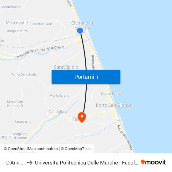 D'Annunzio 9 to Università Politecnica Delle Marche - Facoltà Di Ingegneria - Sede Di Fermo map