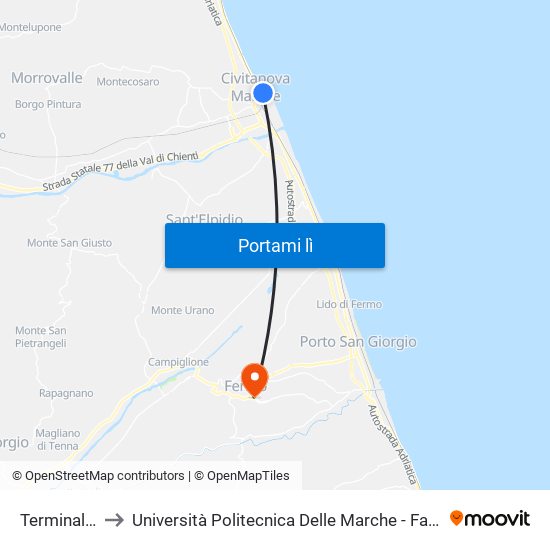 Terminal Cristo Re to Università Politecnica Delle Marche - Facoltà Di Ingegneria - Sede Di Fermo map