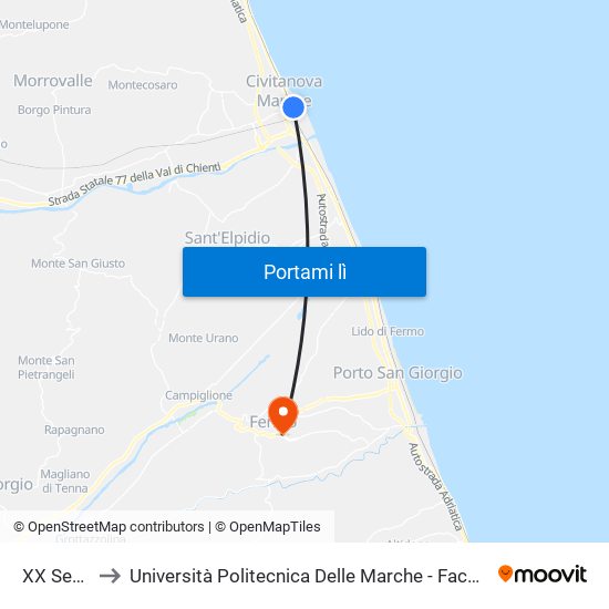 XX Settembre to Università Politecnica Delle Marche - Facoltà Di Ingegneria - Sede Di Fermo map