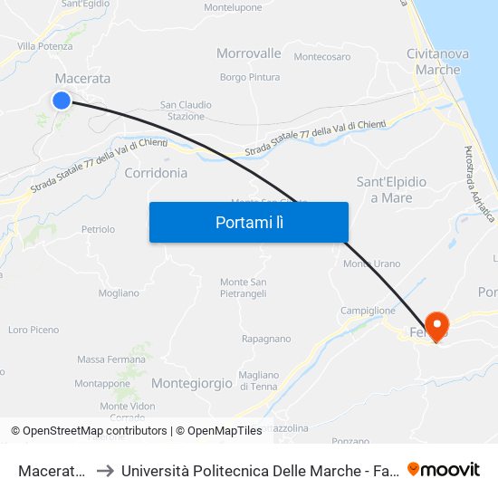 Macerata - Vill'Alba to Università Politecnica Delle Marche - Facoltà Di Ingegneria - Sede Di Fermo map